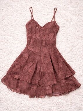 Windsor Dusty Rose Lace Tiered Mini Dress XS Romantic Party Homecoming